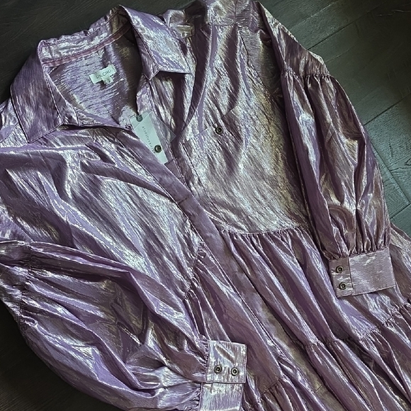 Anthropologie- Pilcro Shimmery Lilac Button-Front Tiered Dress - Picture 7 of 16
